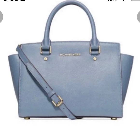 Michael Kors Blue Satchel with Gold Accents